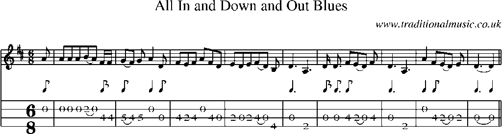 Mandolin Tab and Sheet Music for All In And Down And Out Blues