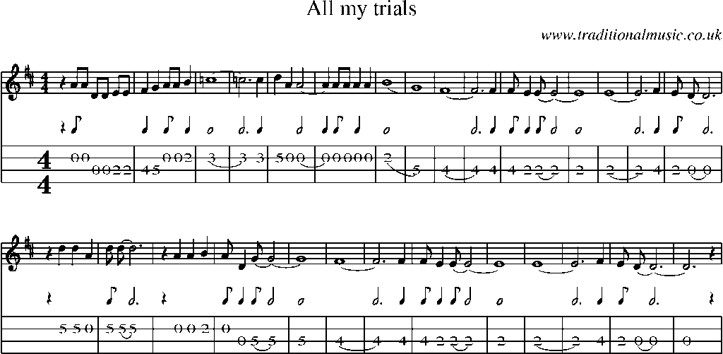 Mandolin Tab and Sheet Music for All My Trials