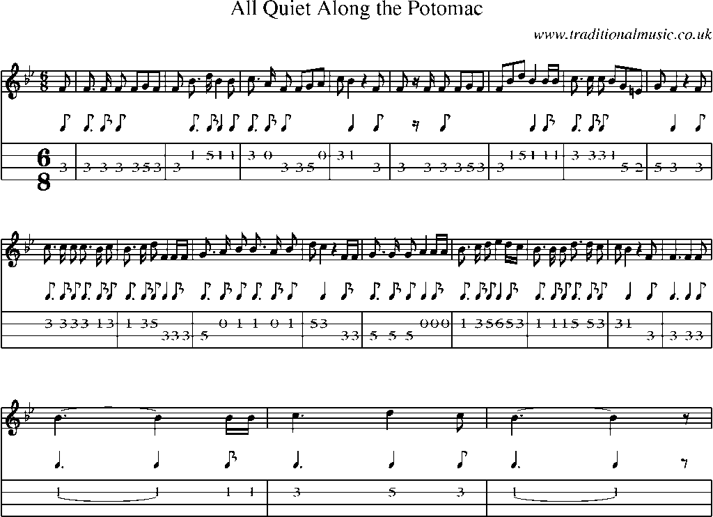 Mandolin Tab and Sheet Music for All Quiet Along The Potomac