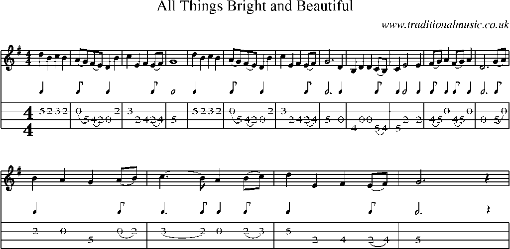 Mandolin Tab and Sheet Music for All Things Bright And Beautiful