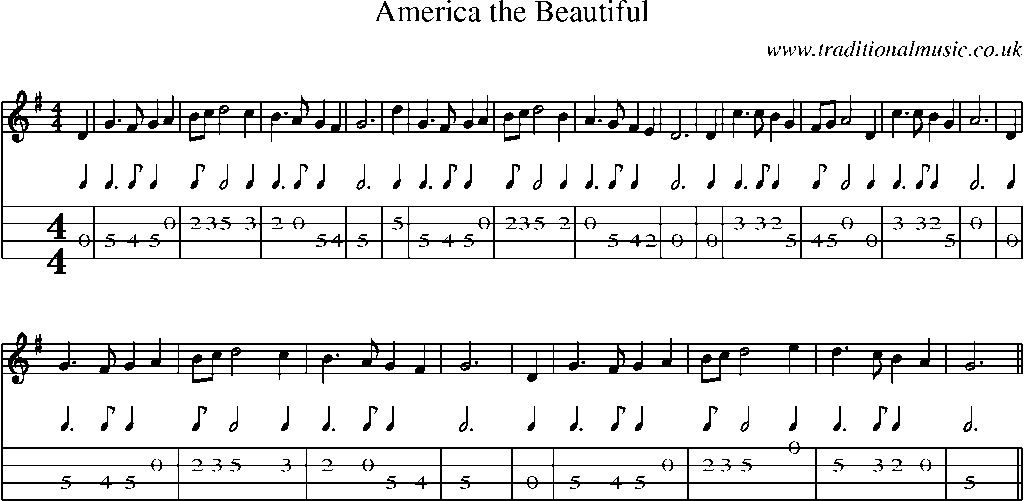 Mandolin Tab and Sheet Music for America The Beautiful(1)