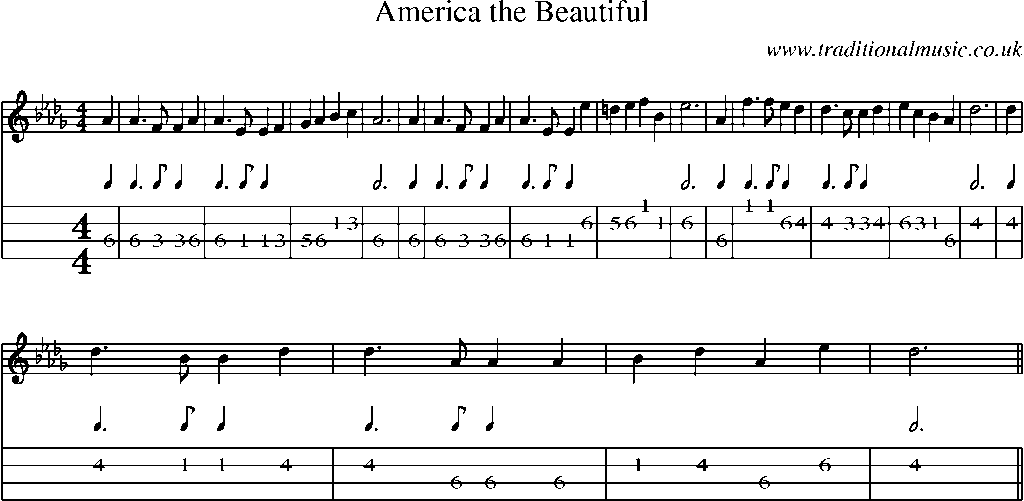 Mandolin Tab and Sheet Music for America The Beautiful