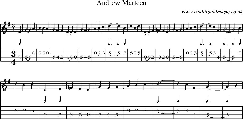 Mandolin Tab and Sheet Music for Andrew Marteen