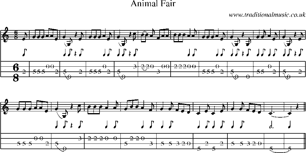 Mandolin Tab and Sheet Music for Animal Fair