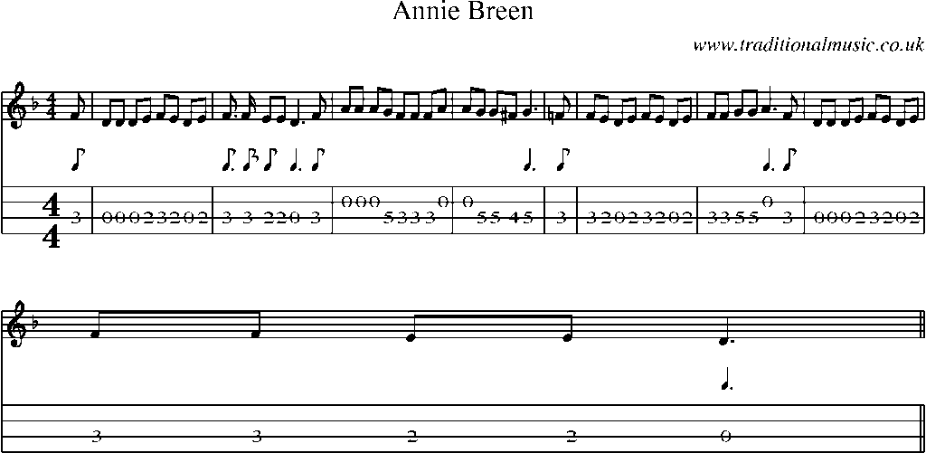 Mandolin Tab and Sheet Music for Annie Breen