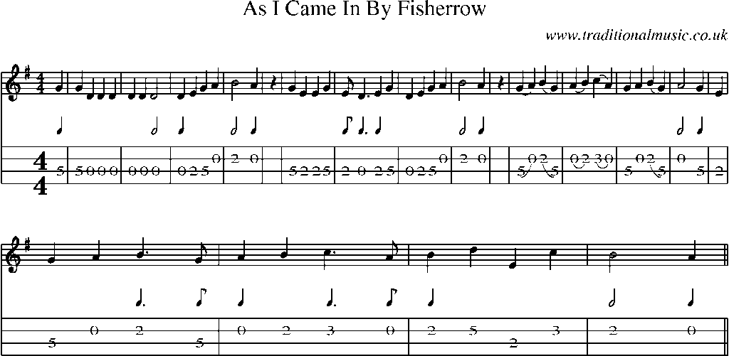 Mandolin Tab and Sheet Music for As I Came In By Fisherrow