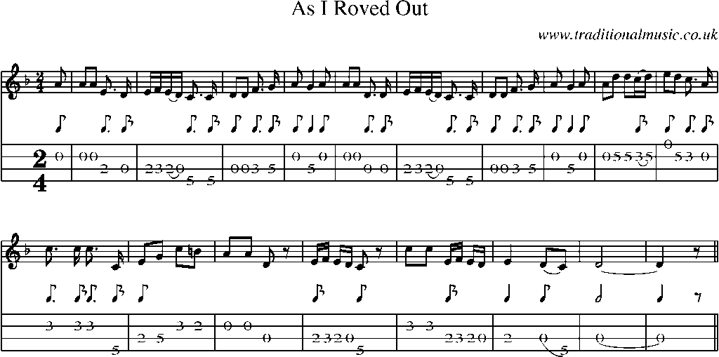 Mandolin Tab and Sheet Music for As I Roved Out