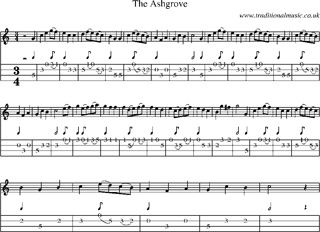 Mandolin Tab and Sheet Music for The Ashgrove