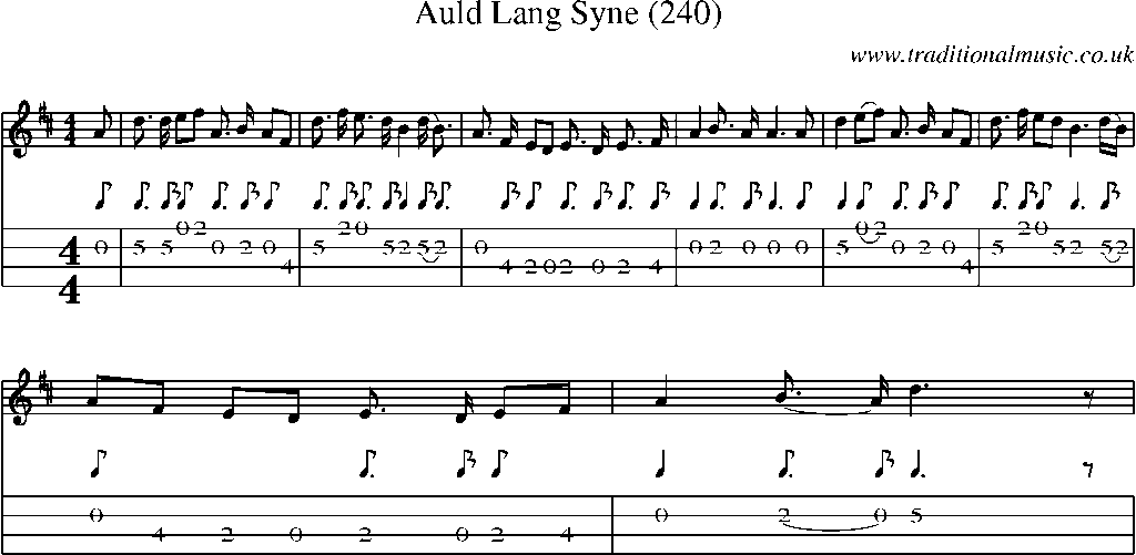 Mandolin Tab and Sheet Music for Auld Lang Syne (240)
