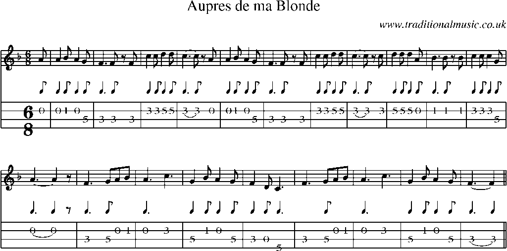 Mandolin Tab and Sheet Music for Aupres De Ma Blonde