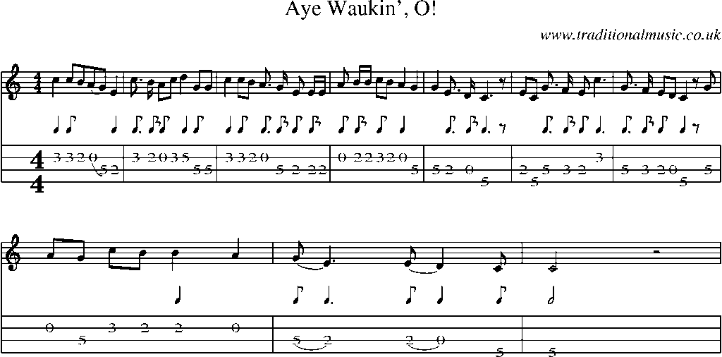 Mandolin Tab and Sheet Music for Aye Waukin', O!