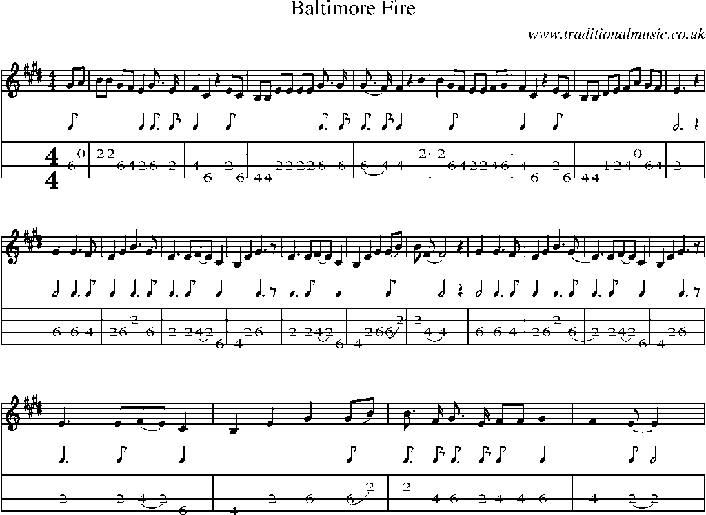 Mandolin Tab and Sheet Music for Baltimore Fire