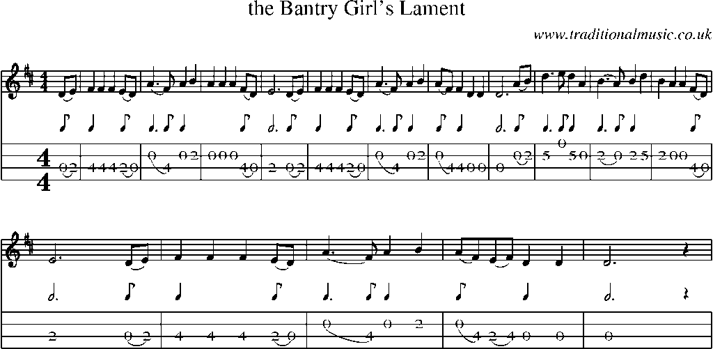 Mandolin Tab and Sheet Music for The Bantry Girl's Lament