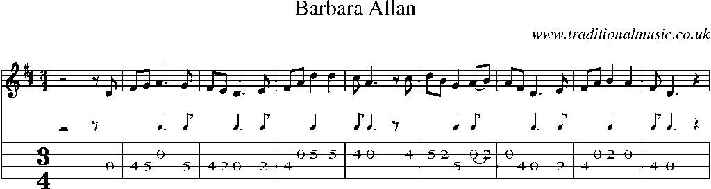Mandolin Tab and Sheet Music for Barbara Allan