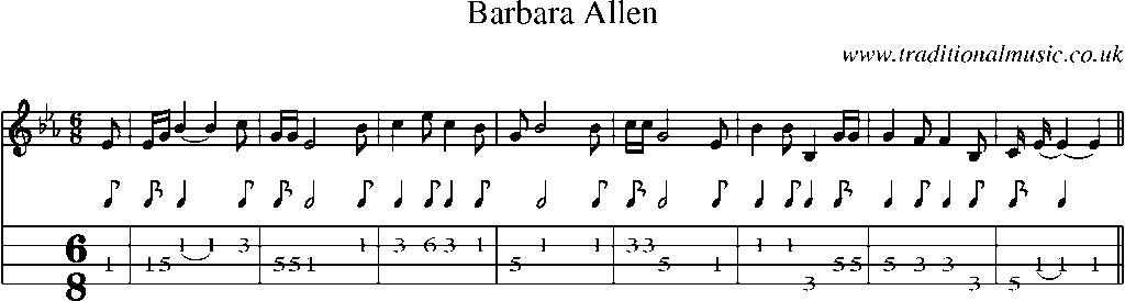 Mandolin Tab and Sheet Music for Barbara Allen(1)