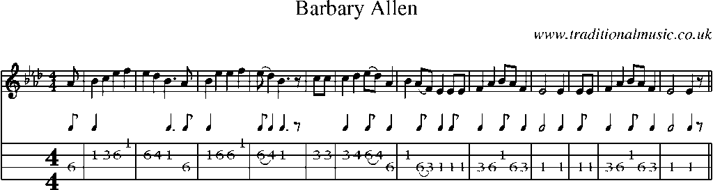 Mandolin Tab and Sheet Music for Barbary Allen