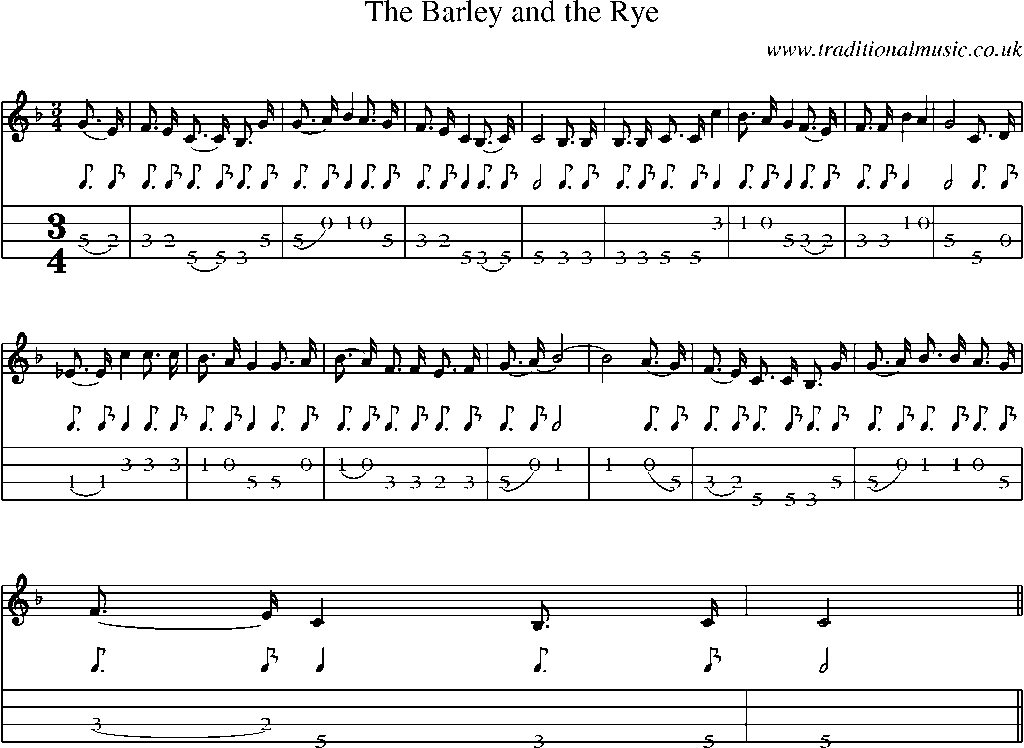 Mandolin Tab and Sheet Music for The Barley And The Rye