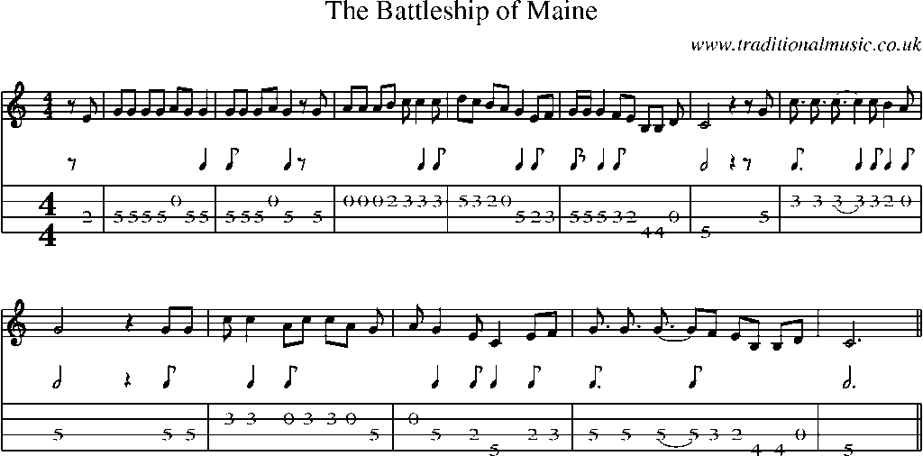 Mandolin Tab and Sheet Music for The Battleship Of Maine