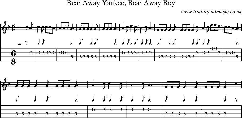 Mandolin Tab and Sheet Music for Bear Away Yankee, Bear Away Boy