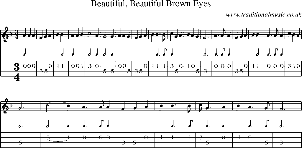 Mandolin Tab and Sheet Music for Beautiful, Beautiful Brown Eyes