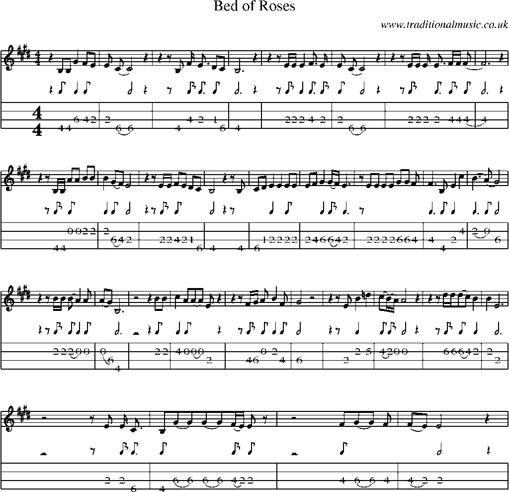 Mandolin Tab and Sheet Music for Bed Of Roses