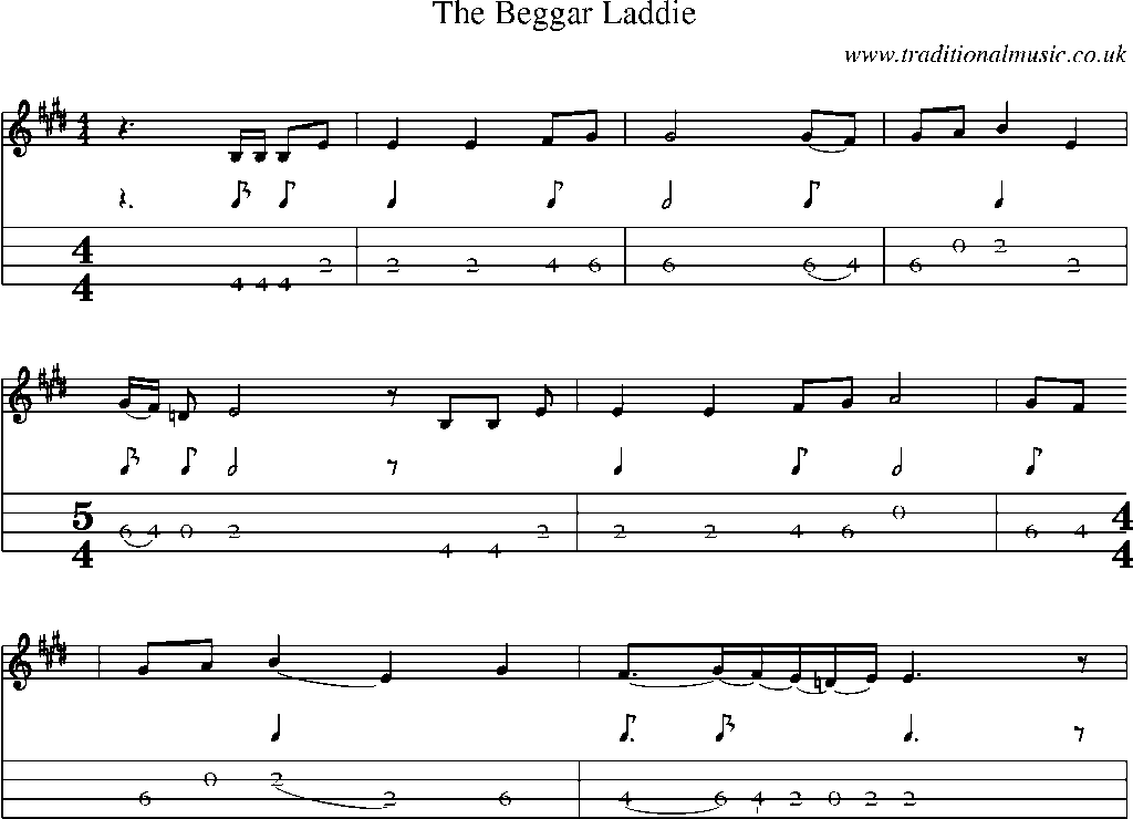Mandolin Tab and Sheet Music for The Beggar Laddie