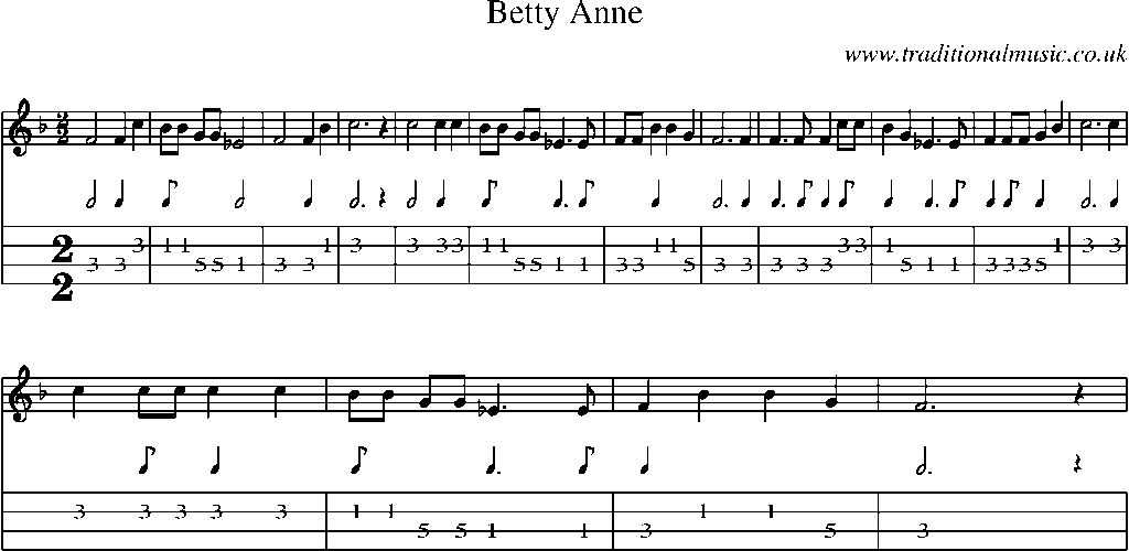 Mandolin Tab and Sheet Music for Betty Anne