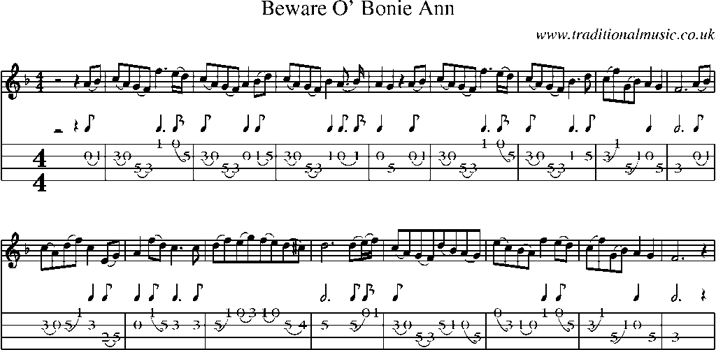 Mandolin Tab and Sheet Music for Beware O' Bonie Ann