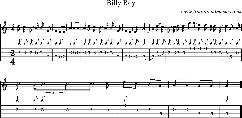 Mandolin Tab and Sheet Music for Billy Boy