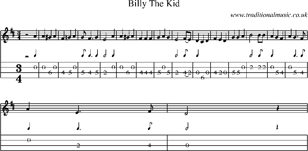 Mandolin Tab and Sheet Music for Billy The Kid
