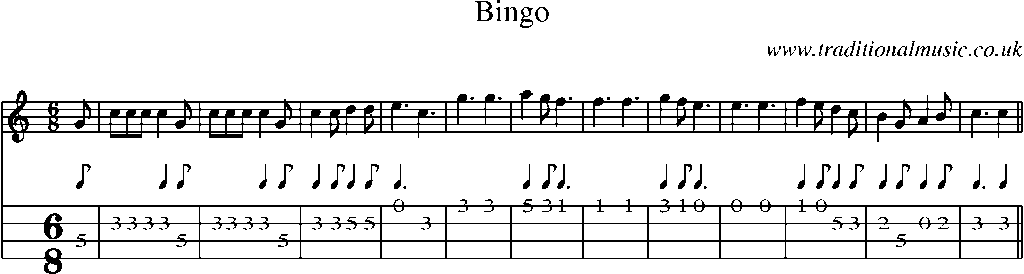 Mandolin Tab and Sheet Music for Bingo