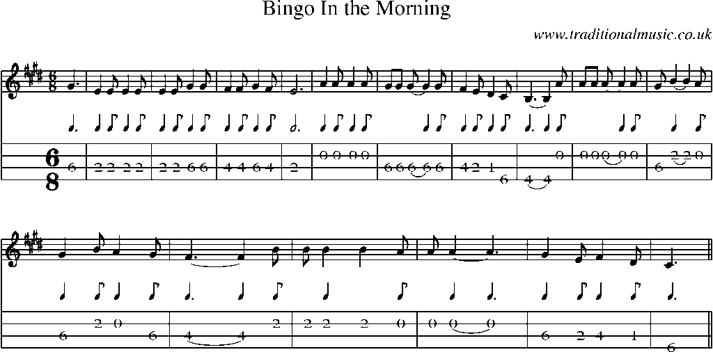 Mandolin Tab and Sheet Music for Bingo In The Morning