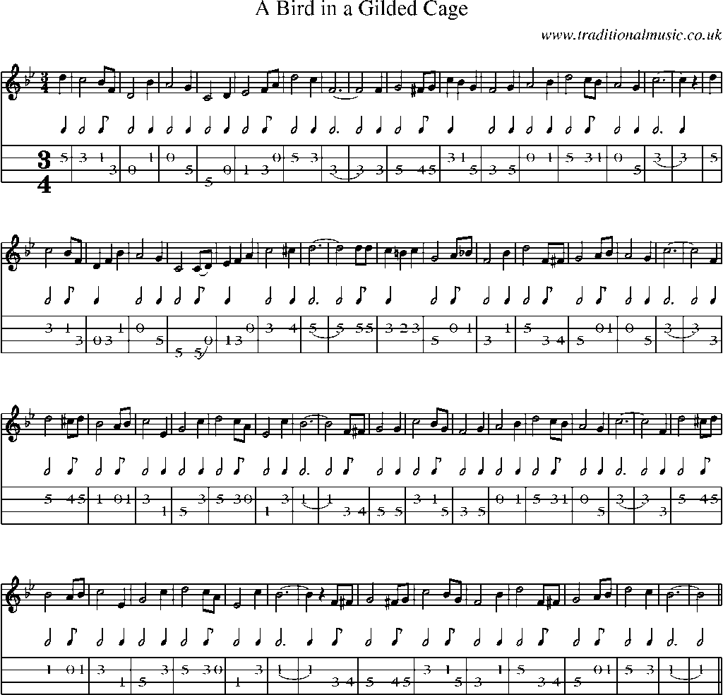 Mandolin Tab and Sheet Music for A Bird In A Gilded Cage