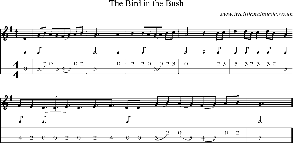 Mandolin Tab and Sheet Music for The Bird In The Bush