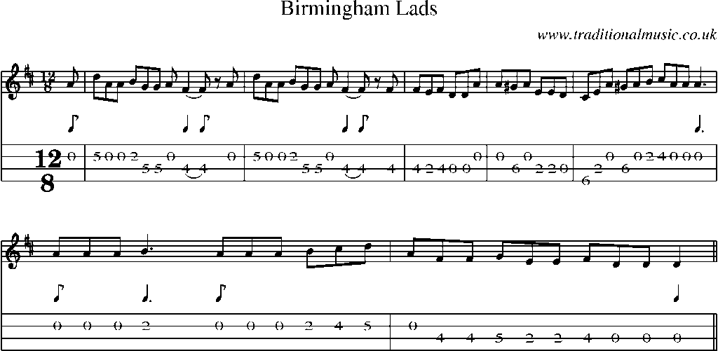 Mandolin Tab and Sheet Music for Birmingham Lads