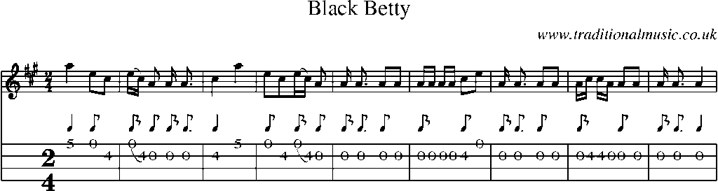 Mandolin Tab and Sheet Music for Black Betty