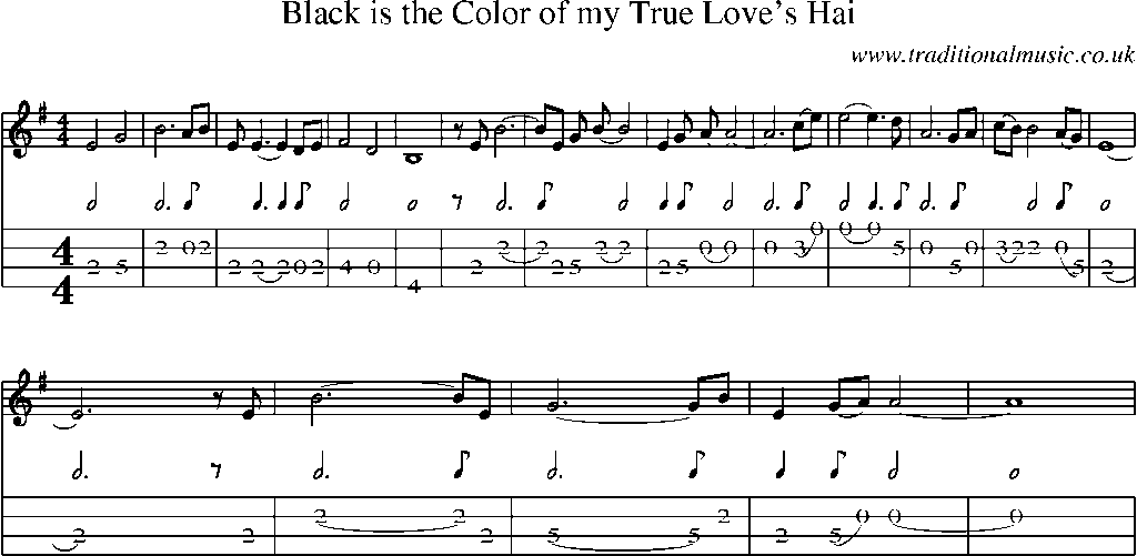 Mandolin Tab and Sheet Music for Black Is The Color Of My True Love's Hai