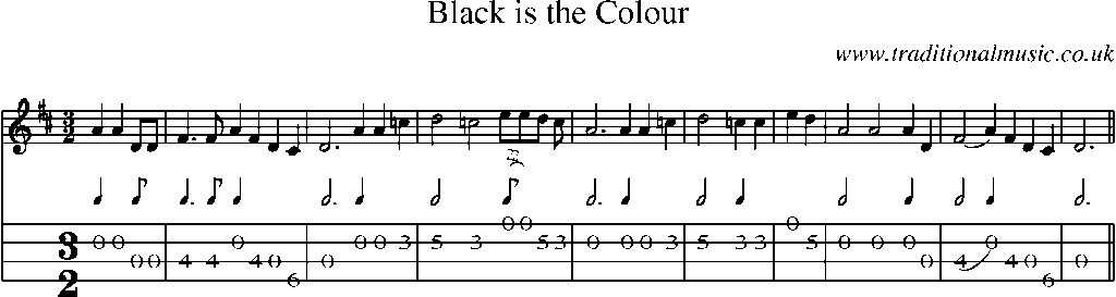Mandolin Tab and Sheet Music for Black Is The Colour