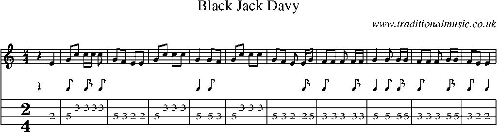 Mandolin Tab and Sheet Music for Black Jack Davy