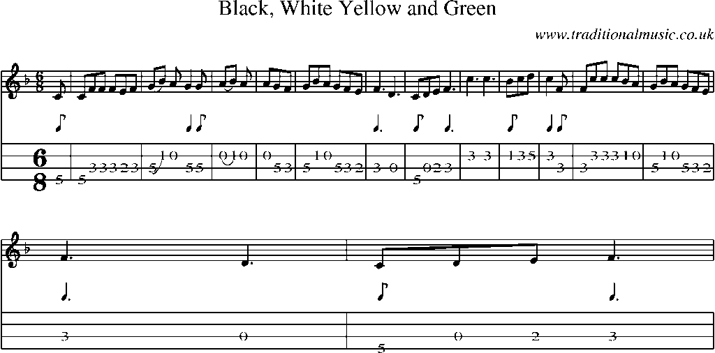 Mandolin Tab and Sheet Music for Black, White Yellow And Green