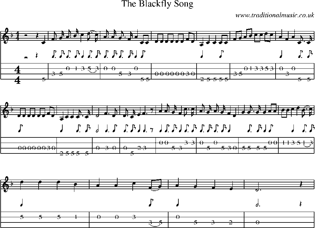 Mandolin Tab and Sheet Music for The Blackfly Song