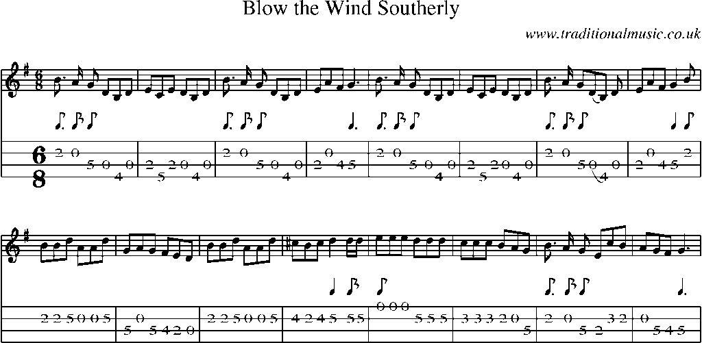 Mandolin Tab and Sheet Music for Blow The Wind Southerly