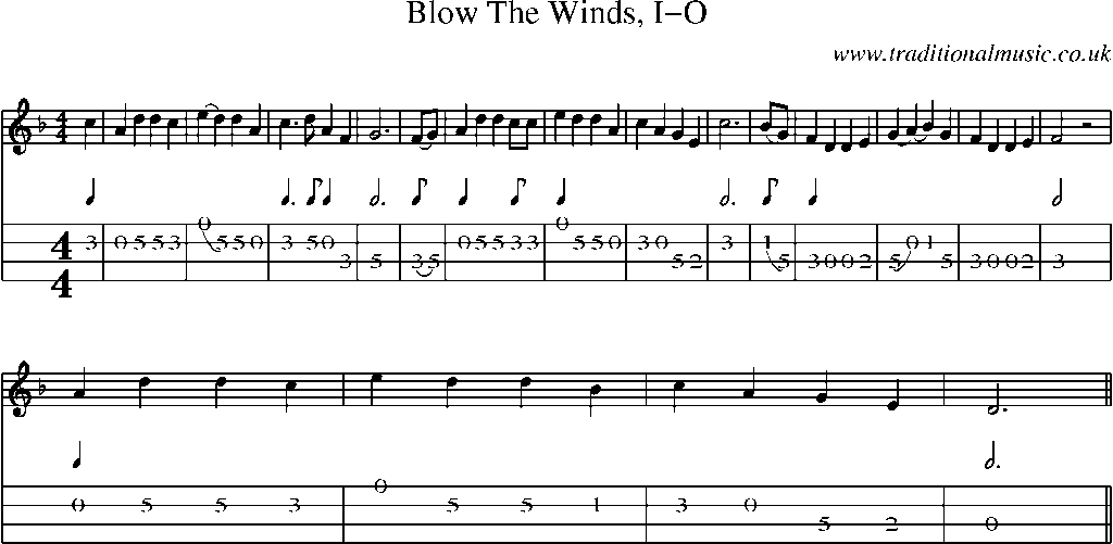 Mandolin Tab and Sheet Music for Blow The Winds, I-o