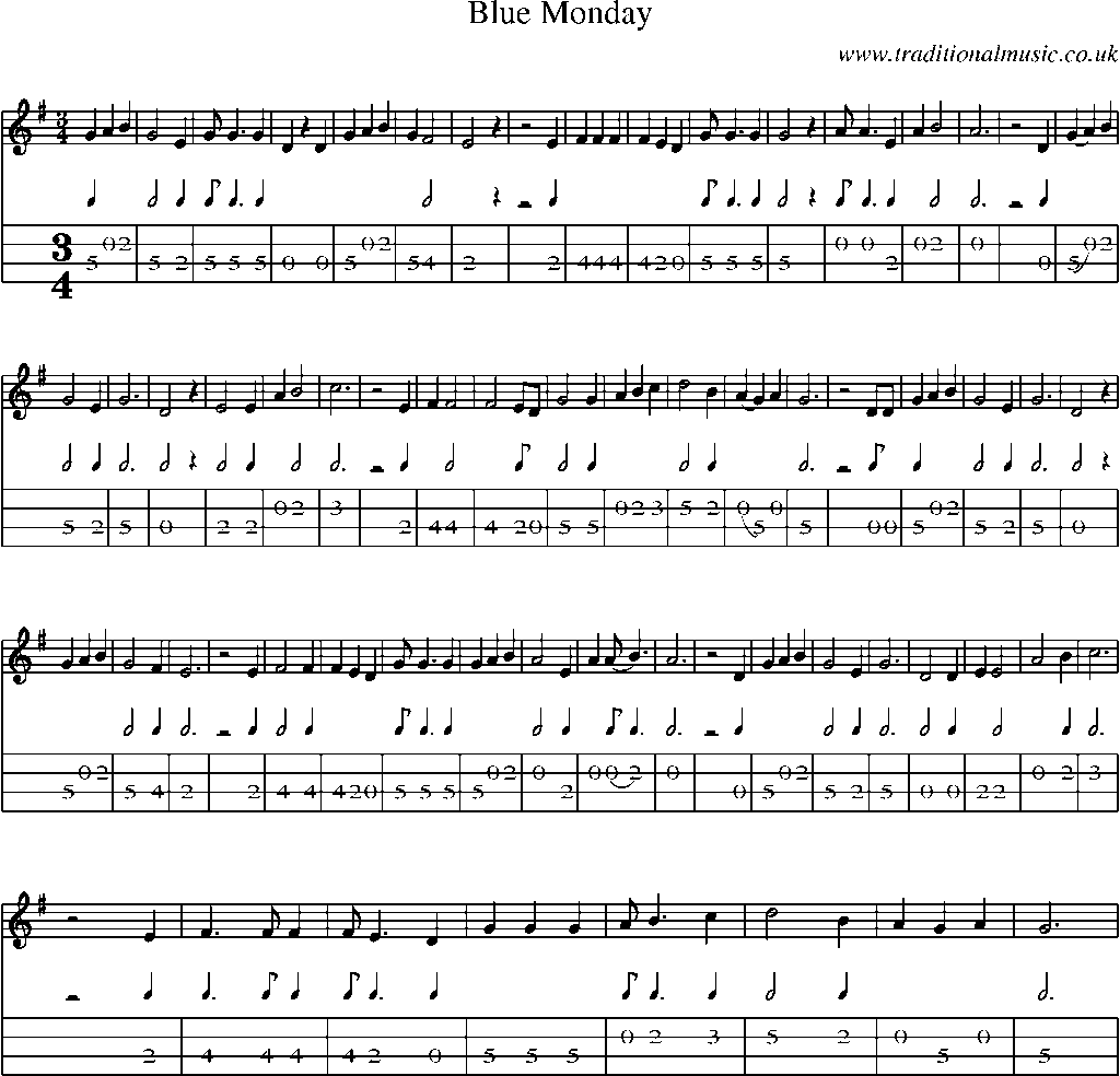 Mandolin Tab and Sheet Music for Blue Monday