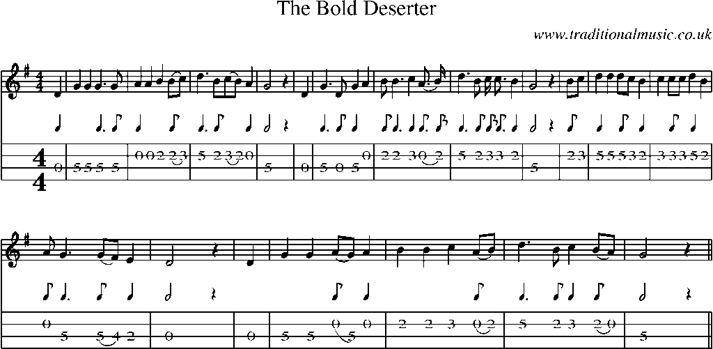 Mandolin Tab and Sheet Music for The Bold Deserter
