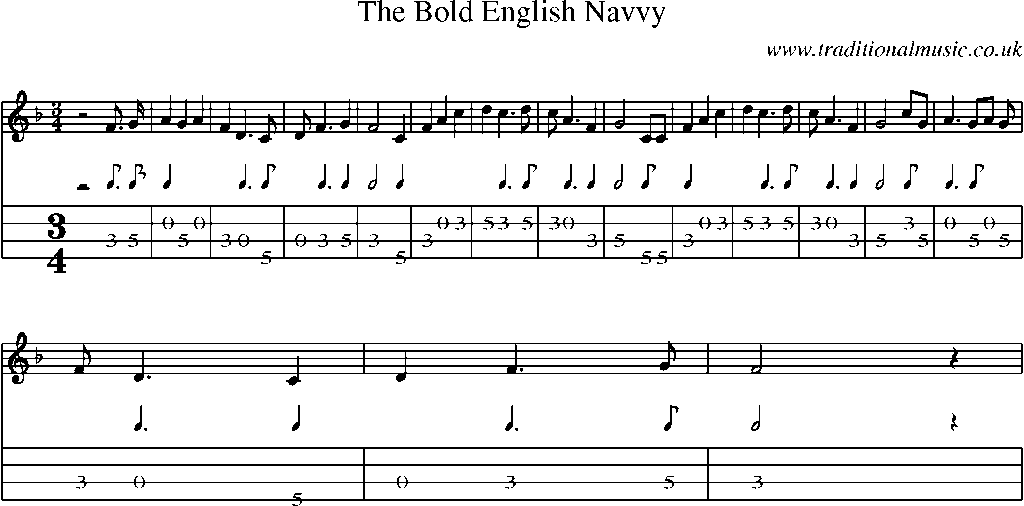 Mandolin Tab and Sheet Music for The Bold English Navvy