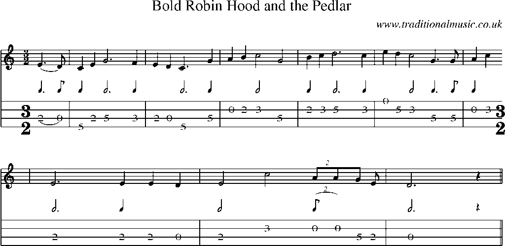 Mandolin Tab and Sheet Music for Bold Robin Hood And The Pedlar