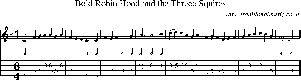 Mandolin Tab and Sheet Music for Bold Robin Hood And The Threee Squires