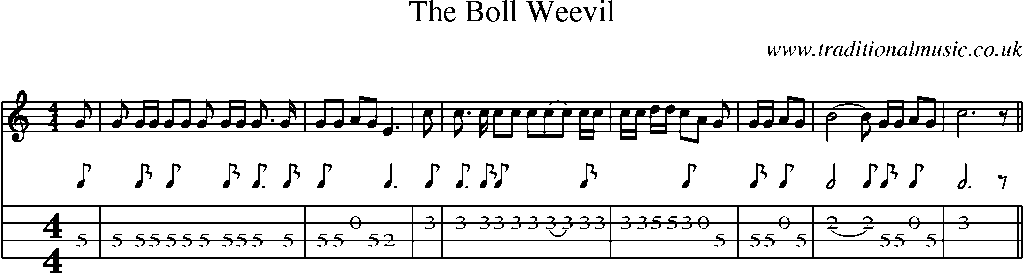 Mandolin Tab and Sheet Music for The Boll Weevil