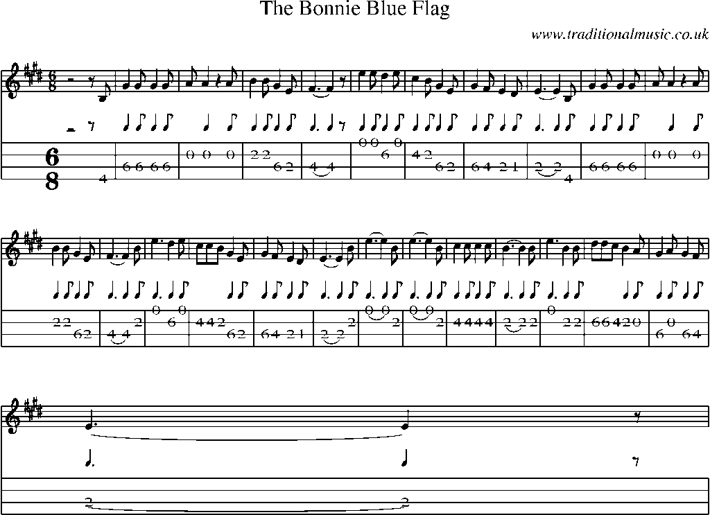 Mandolin Tab and Sheet Music for The Bonnie Blue Flag